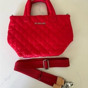 MZ Wallace Cherry Micro Metro Tote Deluxe Red Quilted Mini Crossbody Bag